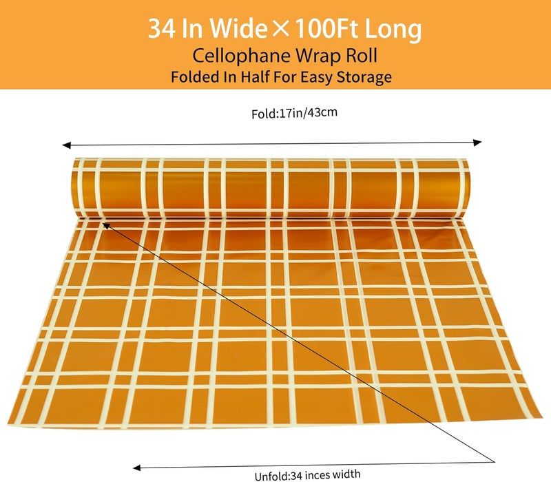 CMFYHM Christmas Cellophane Wrap Roll (34" x 100’Ft) 3 Mil Thicken Long Film Gift Wrappings for Autumn Thanksgiving Baskets, Box,Wine, Christmas Decor(Gold And White) - Image 2
